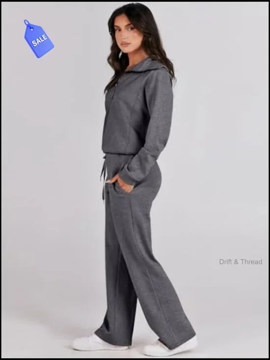 Loose Fit Sweatsuit Set with Wide Leg Pants for Lounge Travel Active Wear - Picture 3 of 7